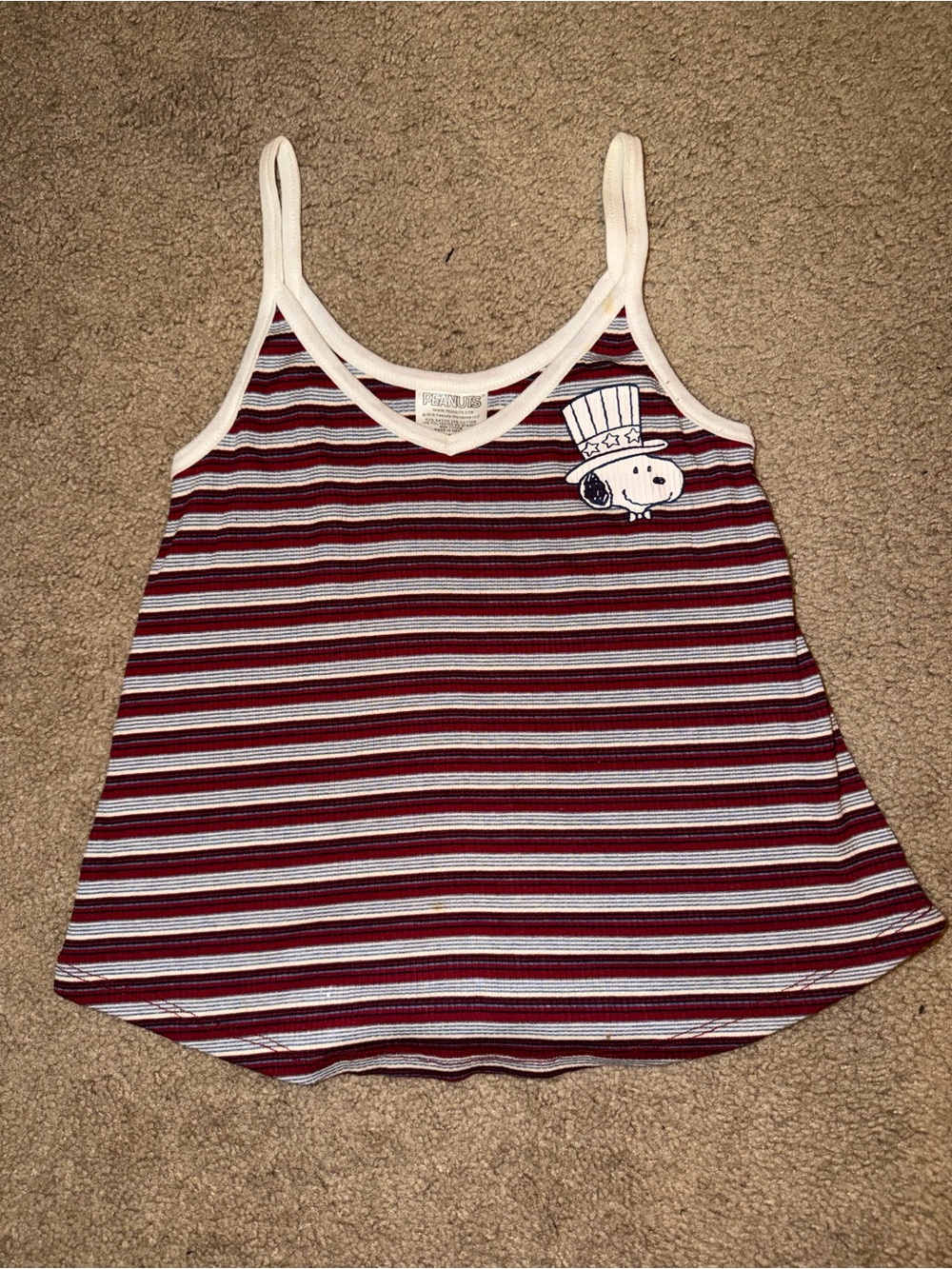 Peanuts Striped Tank Top - White, Burgundy & Light Blue